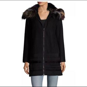 Hiche’ NEw York Black Novelty Trim coat w/ Real Dyed Fox Fur Collar